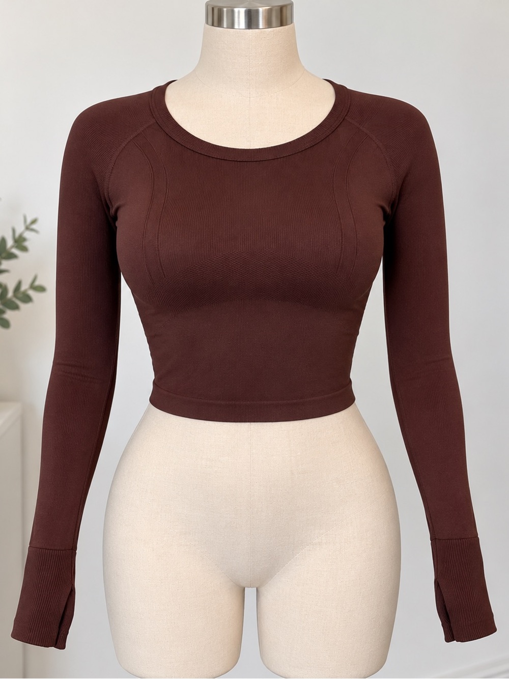 SHEIN Brown Athletic Cropped Long Sleeve Top – Size L